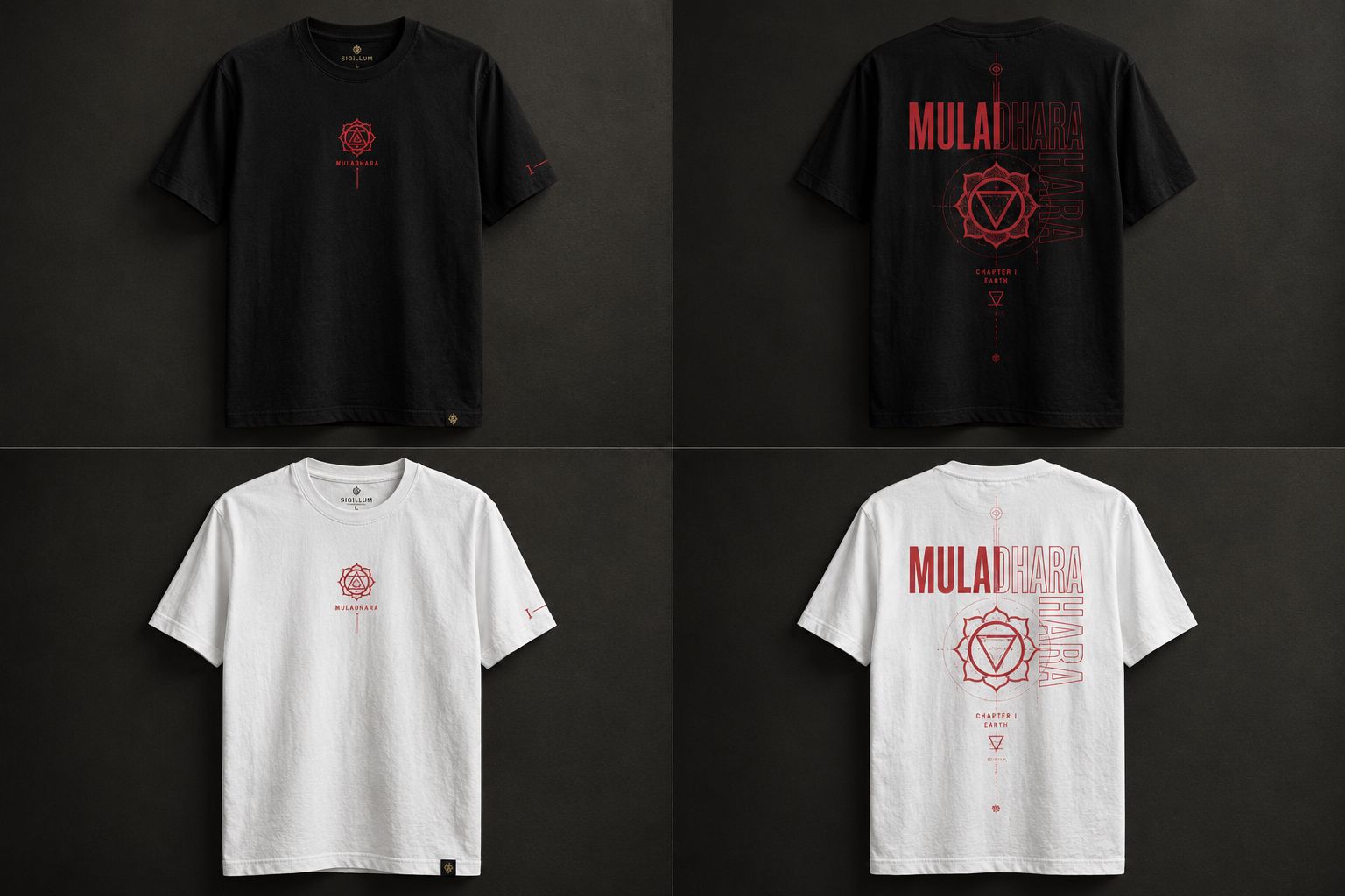 Playera Muladhara negra, vista de frente